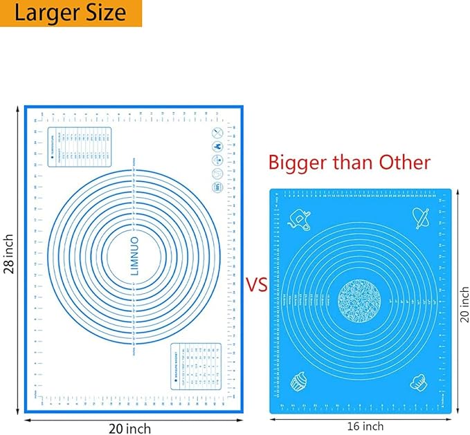 Silicone Baking Mat，Non Stick Rolling Dough with Measurements for Pie Pizza Cookies Fondant Making，Extra Thick Non Slip Silicone Pastry Mat