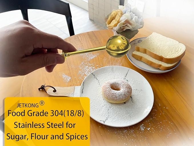 JETKONG Baker's Dusting Wand for Sugar, Flour and Spices, Stainless Steel Powdered Sugar Shaker Duster Sifter, Set of 2 (Gold)