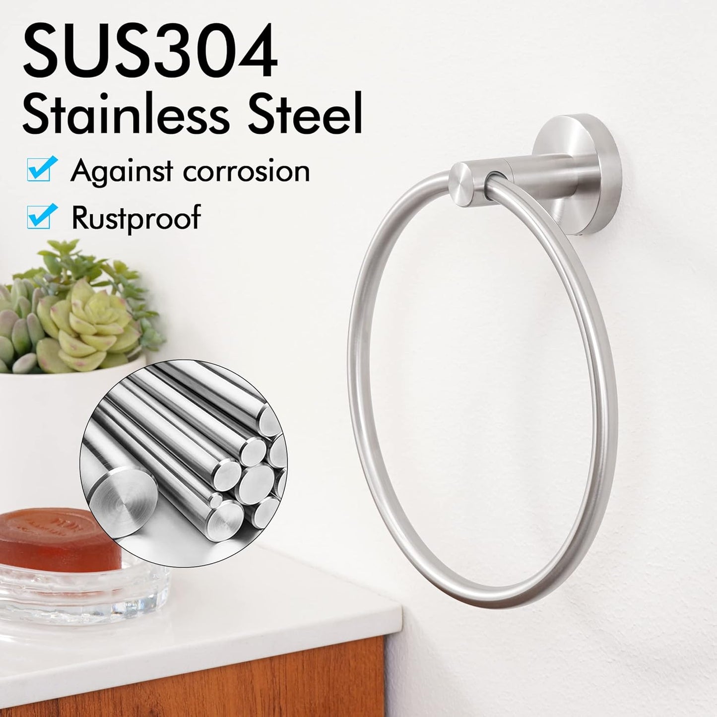 KES Towel Ring for Bathroom, Hand Towel Holder Round Towel Hanger Wall Mount SUS304 Stainless Steel Brushed Finish, A2180DG-2
