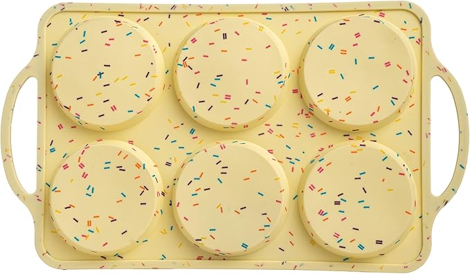 Jumbo Top Silicone Muffin Pans for Baking- 2 PACK Silicone Jumbo Muffin Pan 6 Cup -Baking Cupcake Pans, Make Perfect Muffin Top Pans Non Stick, Drop Cookies or Whoopie Pie Shells - CONFETTI