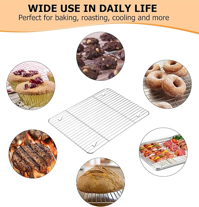 TeamFar Baking Sheet with Rack Set, Stainless Steel Cookie Sheet Baking Pans with Cooling Rack, Non Toxic & Healthy, Rust Free & Heavy Duty, Mirror Finish & Easy Clean, Dishwasher Safe - 6 Pieces