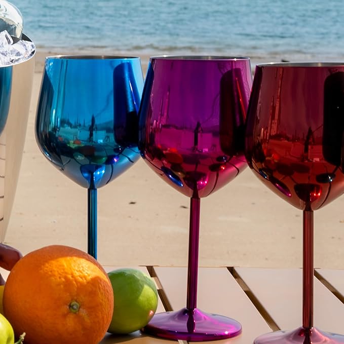Stainless Steel Wine Glasses Set of 2, 18 oz Unbreakable Purple Wine Glass Unique Metal Wine Goblets for Outdoor Capming and Pool Gift for Wine Lovers