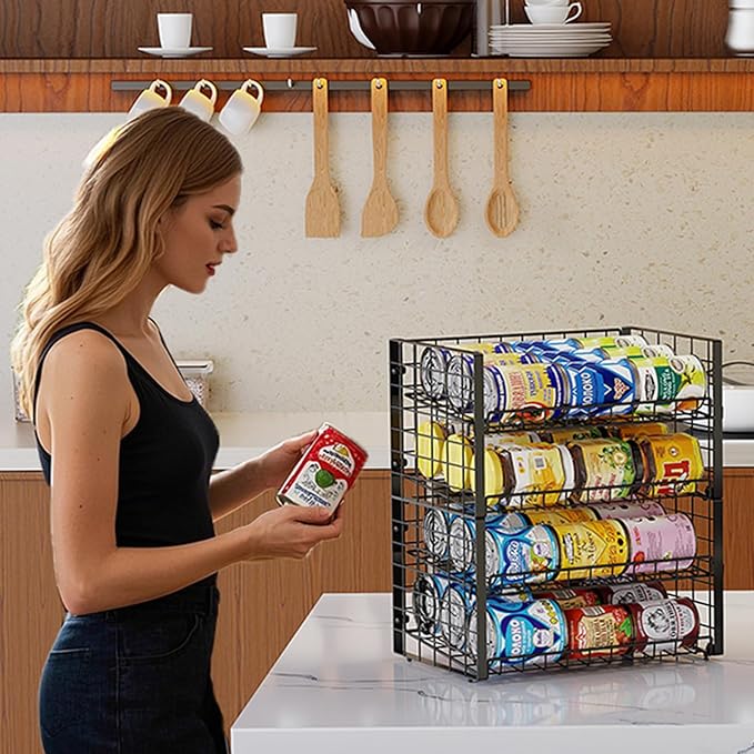 2 Pack Stackable Can Organizer for Pantry, Adjustable Can Holder Rack for Canned Food Soda Drink Goods Storage up to 60 Cans Storage, 2-Tier, Black