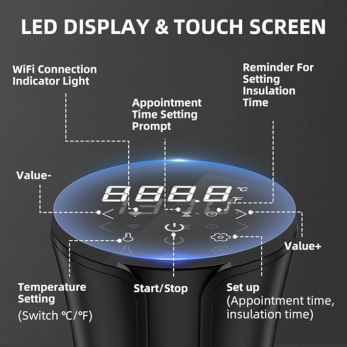 5G WIFI Sous Vide Machine|1100 Watts Sous Vide-Precision Cooker with Bag, Recipes| Thermal Immersion Circulator, Fast Heating with Accurate Temperature and Timer, LED Touch Screen/APP Control,Black