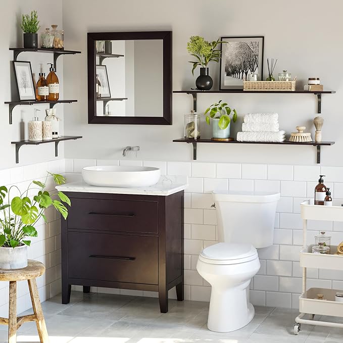 DINZI LVJ Long Wall Shelves, 55.1Inch Floating Shelves Wall Mounted, Extra Large Floating Storage Ledges with Sturdy Metal Brackets, Set of 2, for Living Room, Bathroom, Entryway, Kitchen, Espresso