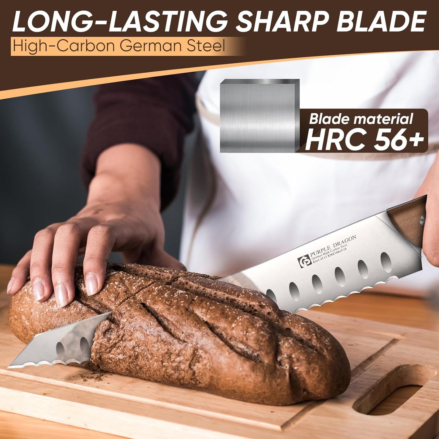 Purple Dragon Bread Knife, Serrated Knives for Homemade Bread Sourdough, German High Carbon Steel Cake Knife and Fruits Cutting, Gift Box, Anniversary Idea Gift for Father Dad - Pointed