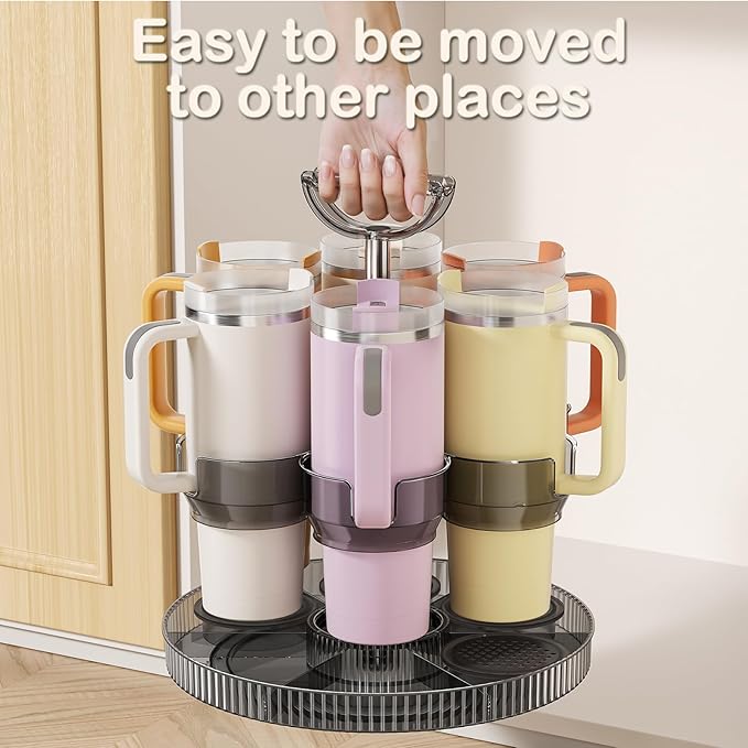 Rotating Stanley Cup Holder, Portable Water Bottle Organizer for 6 Stanley 40 oz & Mug, Adjustable Lazy Susan Organizer for Table Top Cabinet Home Countertop Pantry Shelf Tumbler Lid Organizer