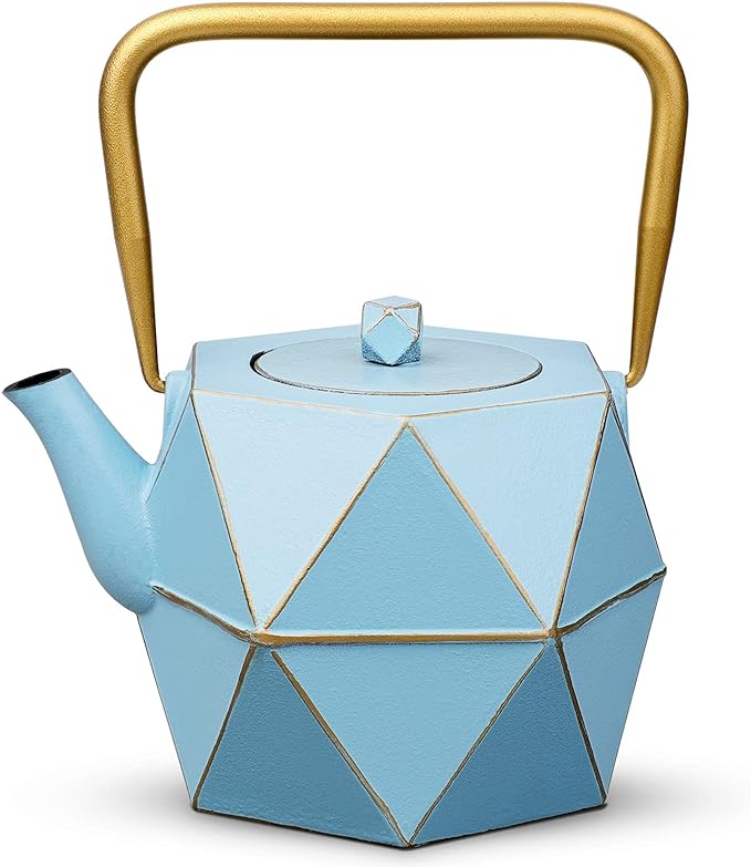 Toptier Cast Iron Teapot, Stovetop Safe Japanese Cast Iron Tea Kettle, Diamond Design Tea Pot with Removable Infuser for Loose Tea, 30 Ounce (900 ml), Blue