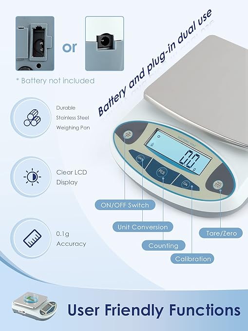 CGOLDENWALL Lab Scale 5kgx0.1g Digital Precision Scale Electronic Balance Laboratory Weighing Industrial Scale Kitchen Counting Scale Scientific Scale Calibrated (5kg, 0.1g)