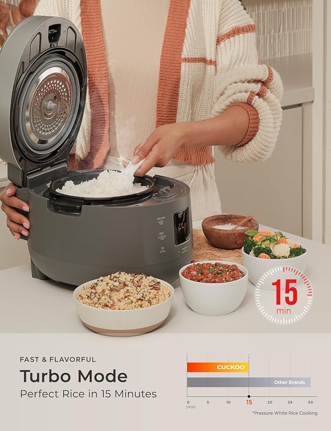 CUCKOO CRP-ST0609FG 6-Cup (Uncooked) / 12-Cup (Cooked) Twin Pressure Rice Cooker & Warmer with Nonstick Inner Pot, 16 Menu Options, 3 Voice Guide, Auto Clean (Gray)