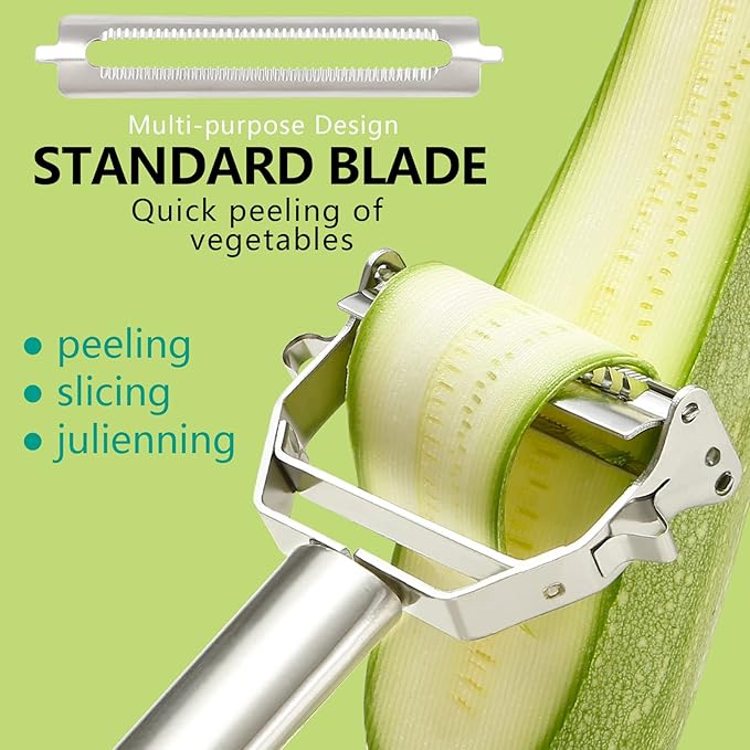 Stainless Steel Peeler Julienne Cutter Slicer for Carrot Potato Melon Vegetable and Fruit with Cleaning Brush