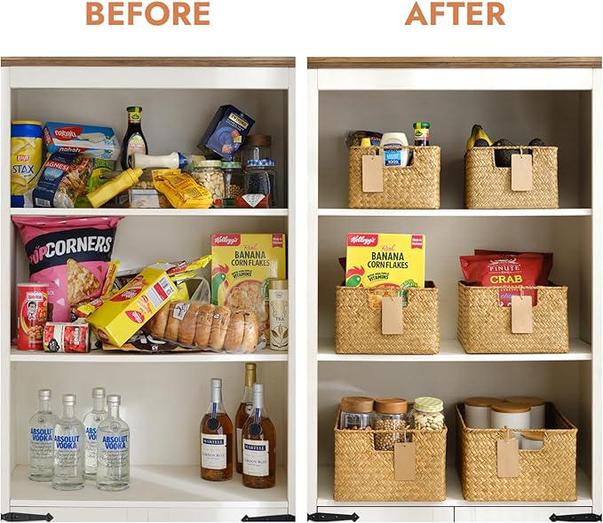 YANGQIHOME Wicker Baskets, [Set of 3] Woven Baskets for Storage, Seagrass Storage Baskets for Organizing with Built-in Handles, Open Storage Bins, Multisize, Natural