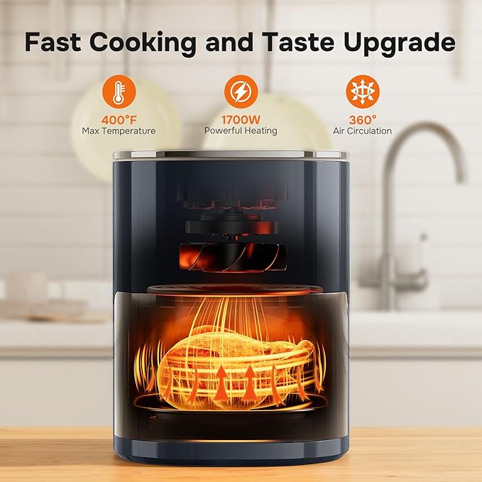 Simple Deluxe Air Fryer - 6.34 QT Digital Airfryer with Visible Window, 12 Presets Functions, Nonstick and Dishwasher-Safe Basket, 1700W, Gray