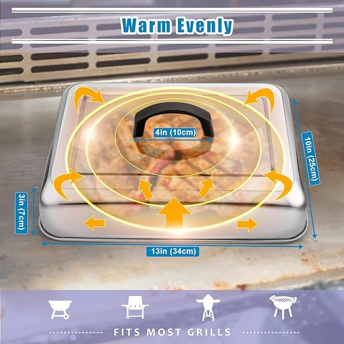 HaSteeL Rectangular Basting Cover, Stainless Steel Cheese Melting Dome Steaming Cover Lid, Heavy Duty Griddle Grill Accessories for Flat Top Teppanyaki BBQ Kitchen Indoor & Outdoor, Dishwasher Safe