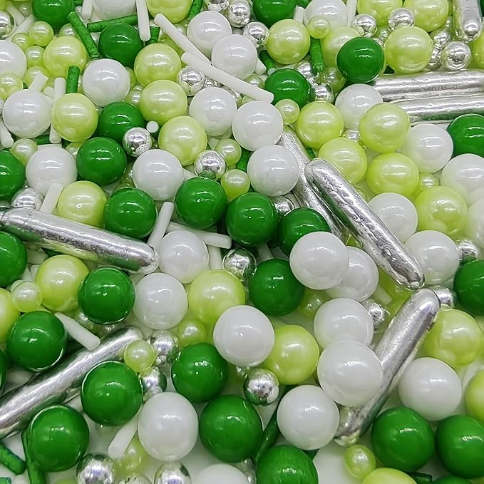 Green Series Sprinkles Candy Mix Size Edible Pearls Cake Decorations Cupcake Toppers Cookie Decorating Perfect for Wedding Party Valentine Halloween Christmas Supplies 4.58OZ