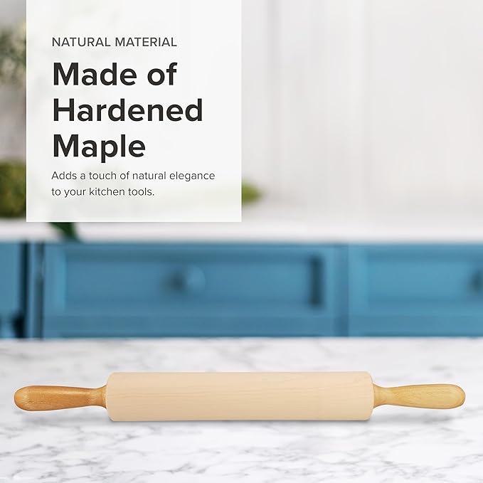 Frieling Crafted in the USA Maple Rolling Pin with Handles - Classic Rolling Pin for Baking - 2.4 x 12-Inch Barrel - Dough Roller