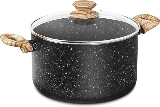 MICHELANGELO 6 Quart Stock Pot with Lid, Nonstick Soup Pot with Lid, 6 Qt Cooking Pot Induction Compatible, Non Stick Pots with Stay-cool Handle, Nonstick Pots for Cooking, Black Granite