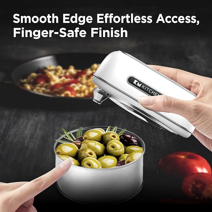 Kitchen Mama Orbit One Rechargeable Electric Can Opener: Hands-free, USB-C Charging, Automatic Stop, Smooth Edge, Safety, Blade for Large Cans, Heavy Duty, Soda and Pop Can, with Storage Box (White)