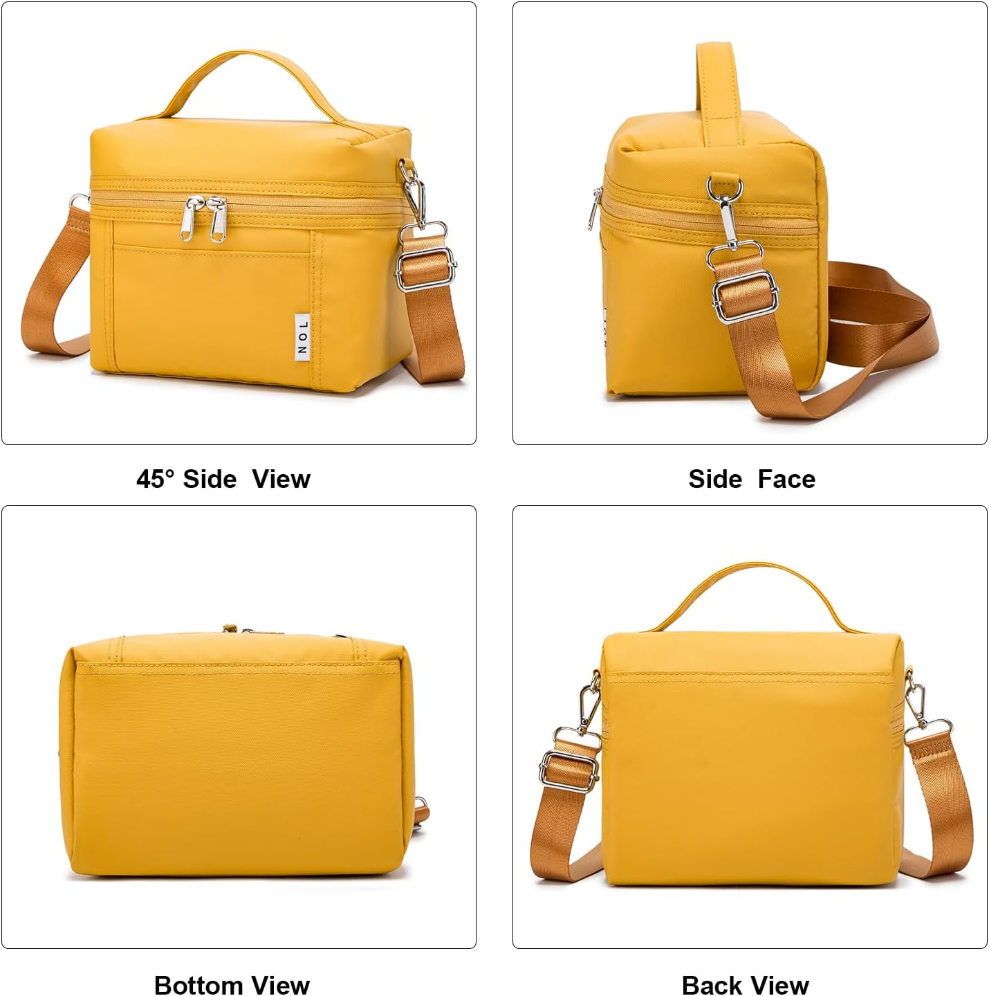 NOL Natural Organic Lifestyle Reusable Insulated Lunch Bags for Adults Lightweight Nylon Waterproof Lunch Box with Removable Adjustable Strap Insulated Lunch Bag for Work (Small Earth-yellow)