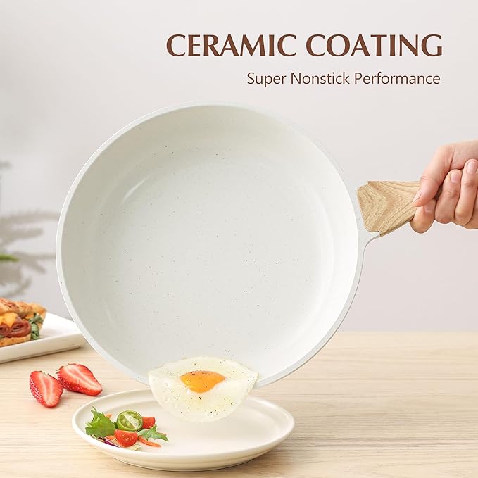 SENSARTE Nonstick Ceramic Frying Pan Skillet with Lid, 9.5 Inch Omelet Pan, Healthy Non Toxic Chefs Pan, Induction Compatible Egg Pan with Heat Resistant Handle, Free of Intentionally Added PFAS/PTFE