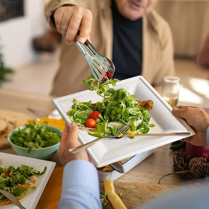 Gezond 100 Pack Compostable Square Paper Plates 6 Inch Disposable Paper Plates Heavy Duty Square Dinner Plates for Party Eco-friendly White Salad Plates