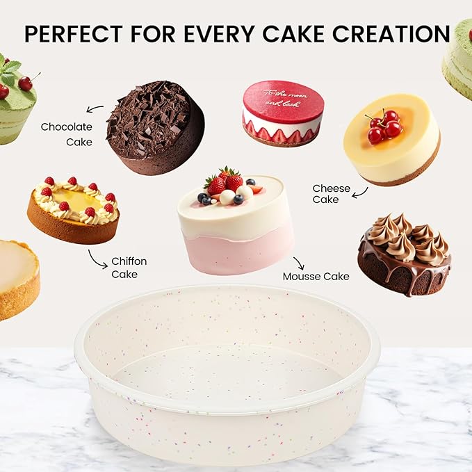 Vinino 8 Inch Silicone Round Cake Pan with Metal Reinforced Frame, Nonstick Silicone Springform Pan for Baking Suitable for Making Layers, Cheese & Chocolate Cakes