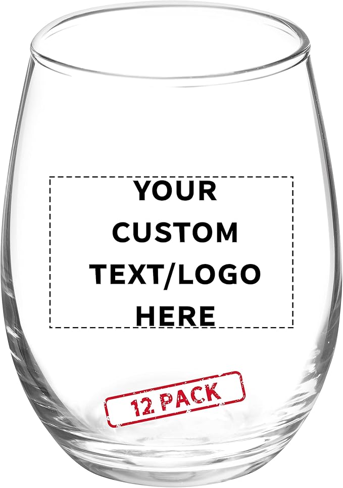 Custom Stemless Wine Glasses by ARC 5.5 oz. Set of 12, Personalized Bulk Pack - Perfect for Hotel, Bar, Restaurant or Lounge - Clear