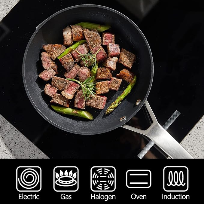 MsMk 11 Inch Nonstick Frying Pan with Lid，Titanium and Ceramic Nonstick skillet with lid, PFOA Free Non-Toxic, Stay-Cool Handle, Scratch-resistant, Induction Skillet With Lid for Induction, Ceramic