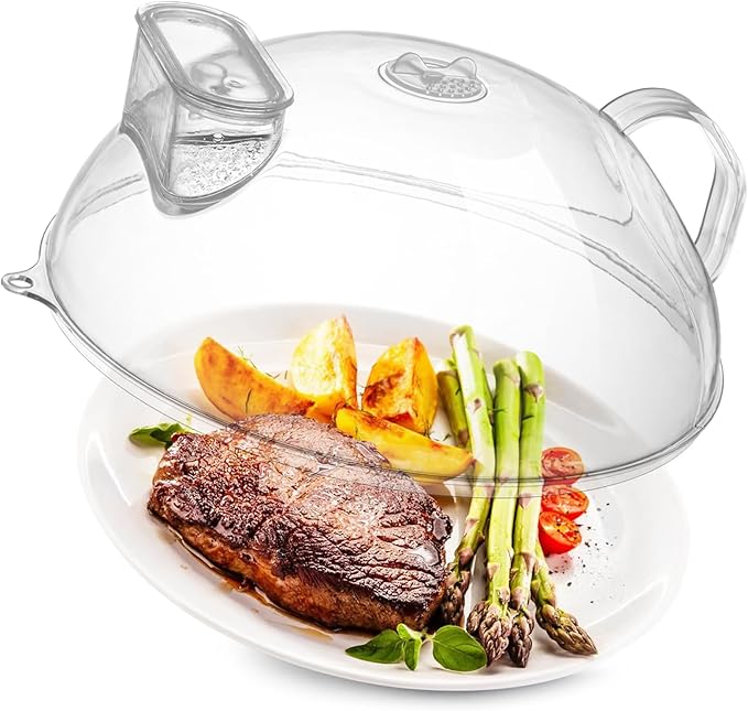 WENWELL Microwave Splatter Cover with Water Steamer,Protect Food Splashes,Dish Bowl Plate Serving Lid with Handle,BPA-Free,Clear Safe Plastic,Microwave Cover for Food,10 Inch