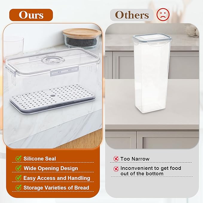 Bread Box for Homemade Bread Boxes for Kitchen Counter Airtight, Time Recording Bread Storage Container with Lid, Bread Containers Storage Airtight Loaf Bread Keeper, White