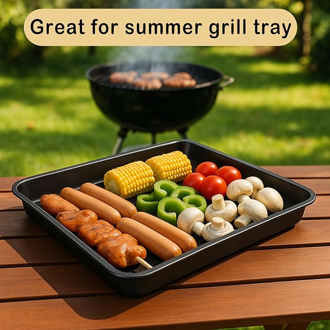 9x11 Inch Cookie Sheet, Baking Tray for Toaster Oven, Non Stick Baking Sheet Pan for Biscuits, Vegetables, Easy to Clean, Non-Warp Heavy Duty Pans, Black, 2-Pack