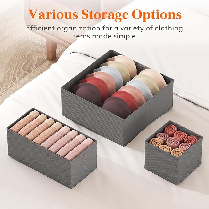 Lifewit 16 Pack Drawer Organizer, Dresser Underwear Drawer Organizer Bins, Foldable Fabric Closet Organizers, Storage Drawer Dividers, Dorm Room Essentials for Clothing, Socks, Towels, Ties Gray