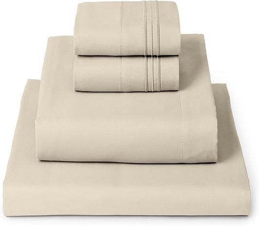 Mellanni California King Sheets Set - 4 PC Iconic Collection Bedding - Hotel Luxury, Extra Soft, Cooling Bed Sheets - Wrinkle, Fade, Stain Resistant (Cal King, Beige)