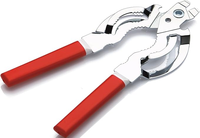 Tredoni Jar & Bottle Opener, Easy Wrench Grip/Tighten Lid Opener, Multi-Purpose Opener for Caps, Cans & Nuts -Italian Stainless Steel