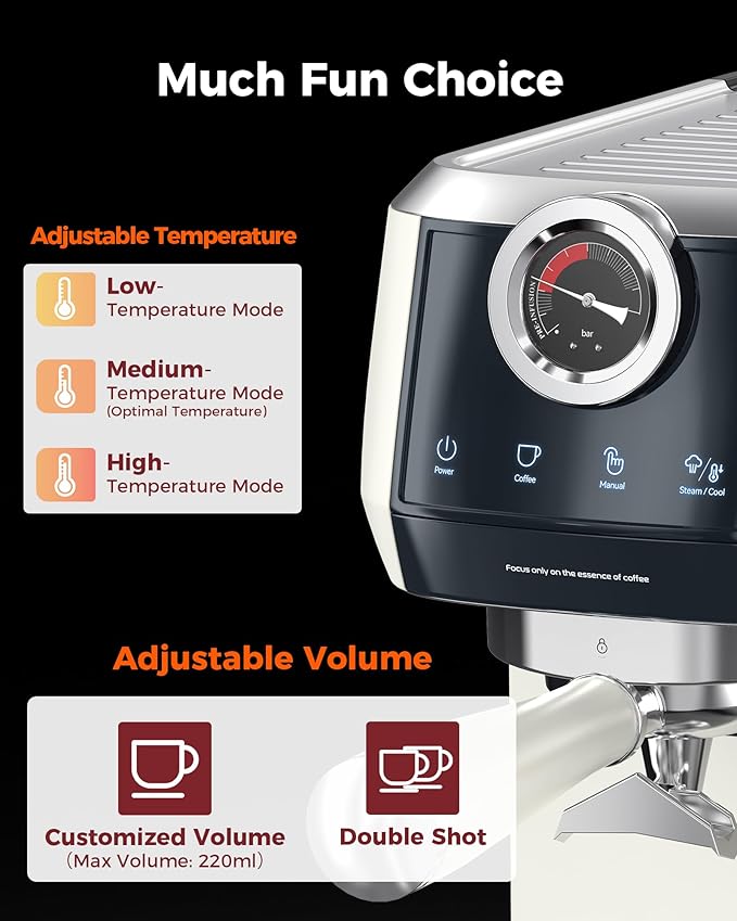 Tuni E2 58mm Espresso Machine 20Bar Espresso Maker, Dual Boiler Coffee Maker with 10mm Steam Milk Frother, Semi-automatic Coffee Machine with UKLA Pump for Espresso,Cappuccino, Gift for Coffee Lover