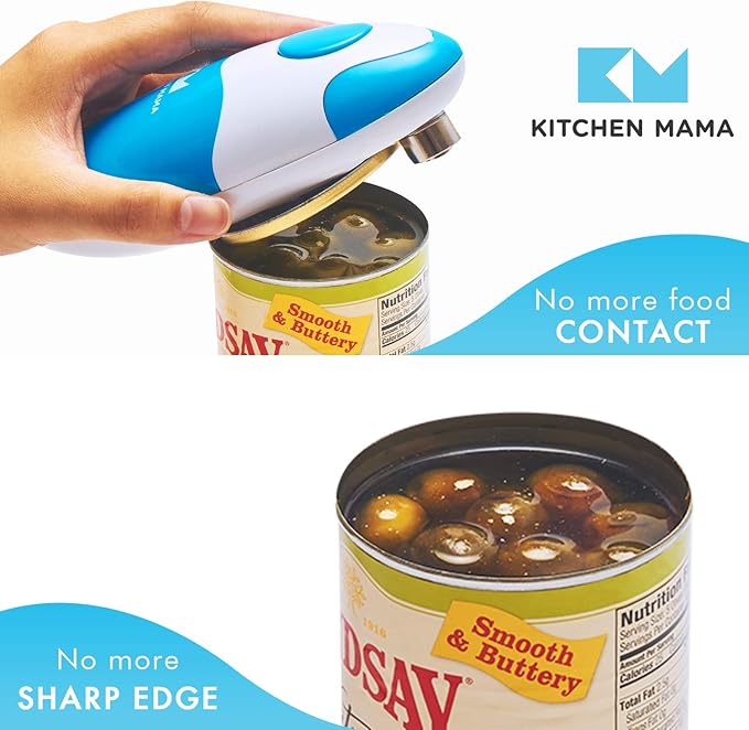 Kitchen Mama Auto Electric Can Opener: Safe, Easy with One Touch, Smooth Edge, Battery Operated, Cordless, Automatic Can Opener for Seniors with Arthritis, Hand Free Appliances, YES YOU CAN (Sky Blue)