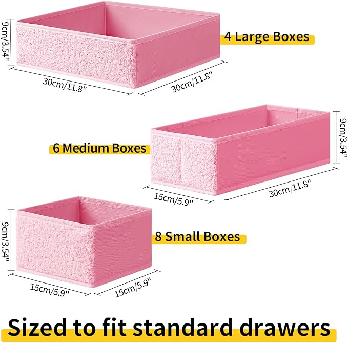 Drawer Organizer Clothes - 18 Pack Dresser Organizer for Nursery, Foldable Sock Underwear Organizer, Baby Drawer Organizer, Small Fabric Storage Bins for Dresser Drawer, Pink