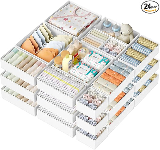 DIMJ Drawer Organizer Clothes Storage - 24 Pack Baby Dresser Organizer for Nursery, Small Fabric Closet Drawer Organizer Bins for Underwears Socks, Foldable Storage Dividers Organization for Bedroom