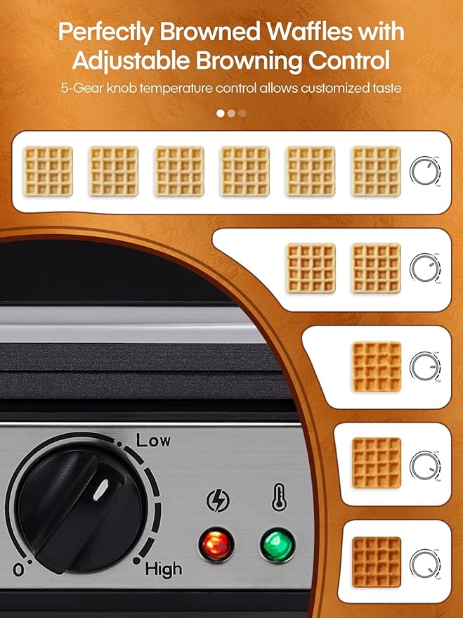 FOHERE Belgian Waffle Maker 4 Slices, 1200W Square Waffle Iron, 5 Browning Levels, Nonstick Plates, Cool-touch Handle, Anti-scald, Anti-overflow, Indicator Lights, Recipe, White (Large)