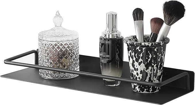 JOOM Metal Wall Floating Shelf - Metal Wall Shelf, Black Floating Shelf, Small Bathroom Shelf, (Black, 16Inch)