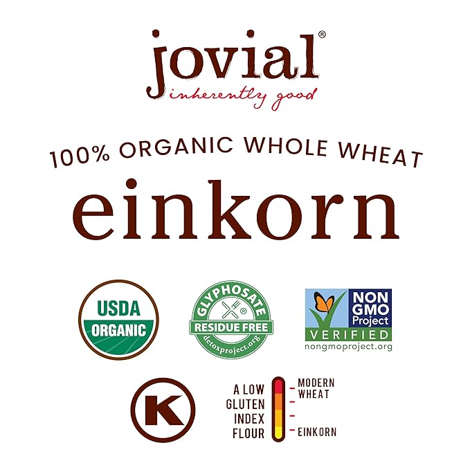 Jovial Einkorn 100% Organic Einkorn Whole Wheat Flour - Baking Flour, High Protein, Non-GMO, USDA Certified Organic, Unbleached Flour, Product of Italy, Organic Whole Wheat Flour - 32 Oz (2 Pack)