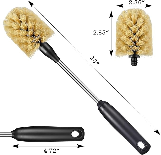 Water Bottle Cleaning Brush with 2 Replaceable Heads, Compatible with Sport Bottles, Tumblers, Mugs, Wine Decanters, Glassware, Round, 1 Pack (13 in)