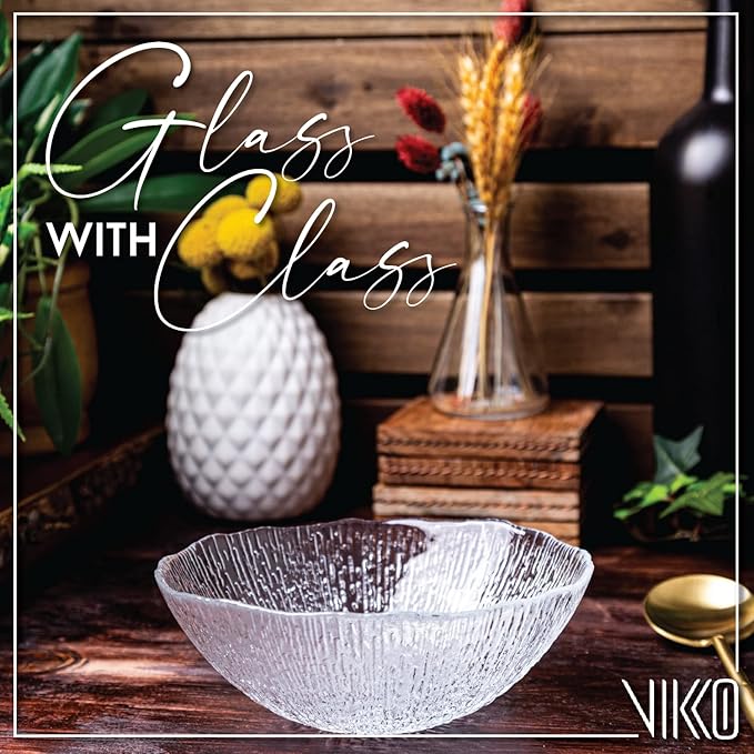 Vikko Soup Bowls, 6.25 Inch Salad Bowls, Glass Soup Bowls, Elegant Textured Glass Bowls, Set of 4, Dishwasher Safe