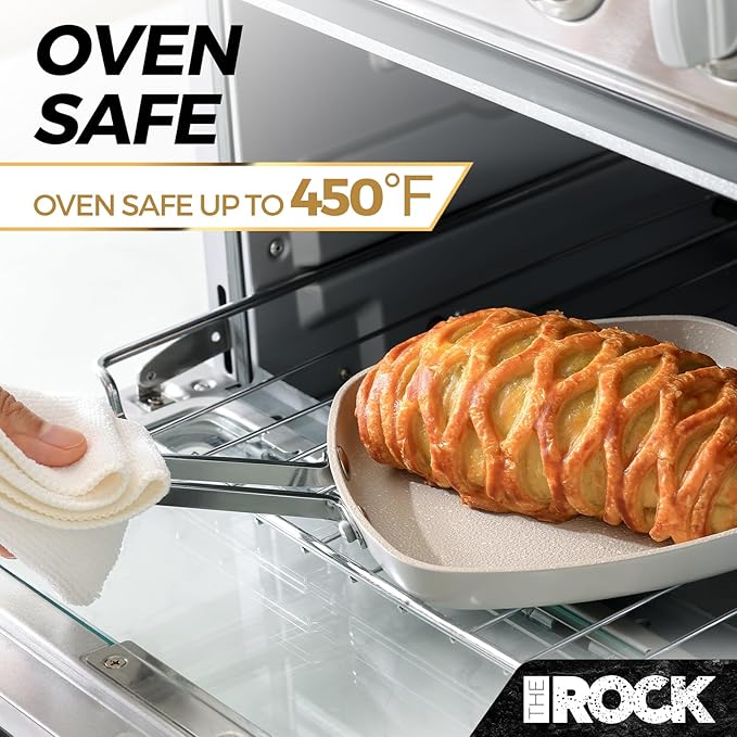 THE ROCK Single Serve Nonstick Pots and Pans Set, 4pc Portion Control Cookware Set with Rock.Tec, Scratch/Stain/Crack Proof, Oven & Dishwasher Safe, Perfect for Dorm, Camping & Small Kitchens, White