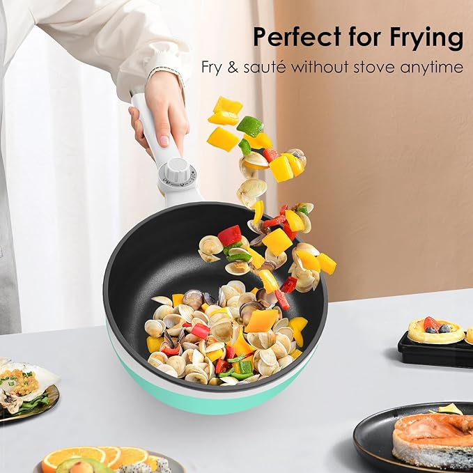 Audecook Hot Pot Electric, 1.7L Mini Electric Skillet Portable Nonstick Sauté Pan with Power Adjustment,Ramen Cooker Travel Multicooker for Steak/Soup/Egg/Oatmeal/Noodles