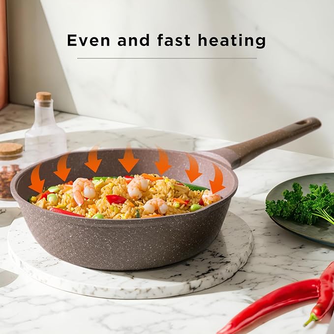 15Pcs Pots and Pans set for cooking nonstick, Aluminum cookware set with glass lids, Coffee maker and nylon kitchen tools, Induction safe, PFOA-free (15)