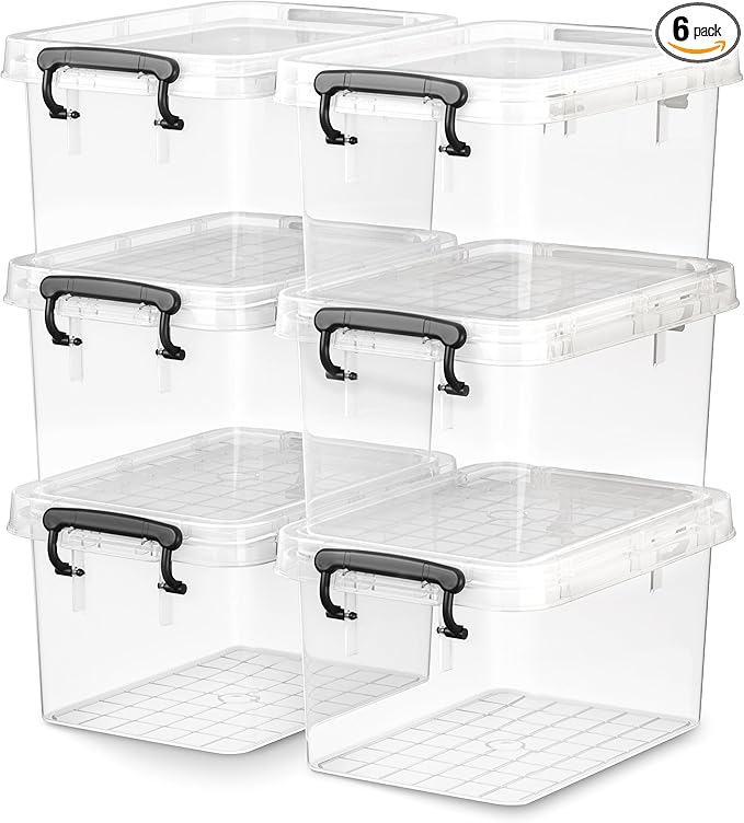 ITYLIFE CITYLIFE 6 Packs 3.5 QT Small Storage Bins with Black Handle Clear Plastic Bins with Reinforce Bottom Stackable Storage Containers for Organizing Art Supply, Craft Stuff, Medicine, Small Toys