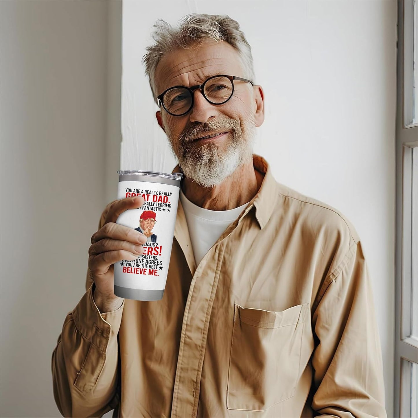 Father's Day Gifts for Dad from Daughter, Son, Wife - Dad Gifts for Fathers Day - Funny Present for Fathers on Birthday, Xmas - Insulated Stainless Steel Tumbler 20oz, White