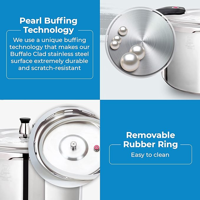 Buffalo 12 Quart Pressure Cooker Stainless Steel - Large Canning Pot with Lid for Home, Commercial Use - Easy to Clean Induction Stove Top Pressure Canner, Can Cooker - SG Certificate QCP412