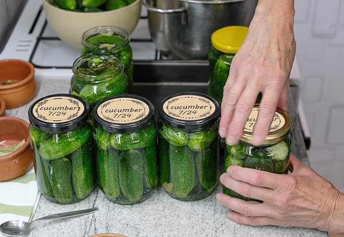 500pcs 2" Label Stickers for Jars and Lids, 4 Different Wreath Designs, Kraft Sticker Labels for Pantry, Mason Jars, Canning, Bottles